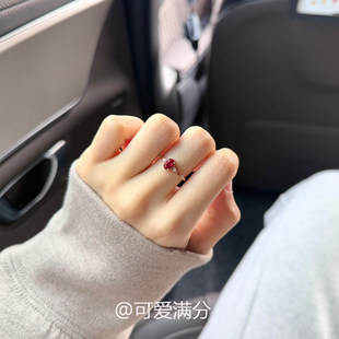 「一路长虹」中古爆闪鸽血红鸽子蛋锆石戒指复古简约显白气质指环