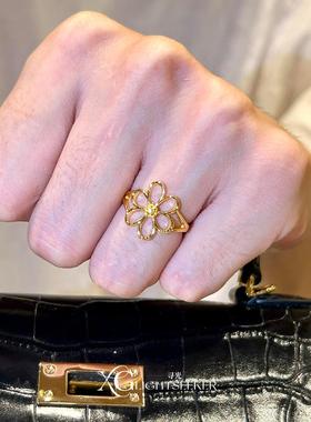 复古简约金色镂空花朵戒指高颜值