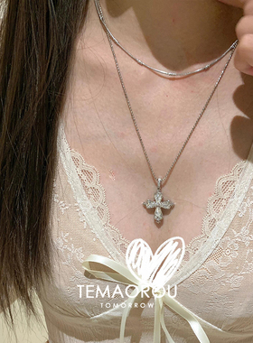 重工微闪银色十字架吊坠项链精致