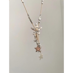 复古做旧编绳星星流苏项链小众y2k千禧辣妹风颈链配饰秋冬毛衣链