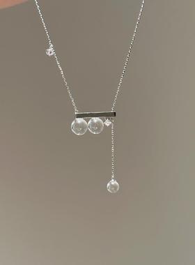 四分音符仿白水晶吊坠项链清冷感