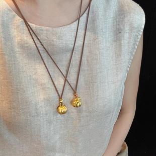 好柿花生新中式 毛衣链配饰 金色小南瓜吊坠编绳项链轻奢高级感长款