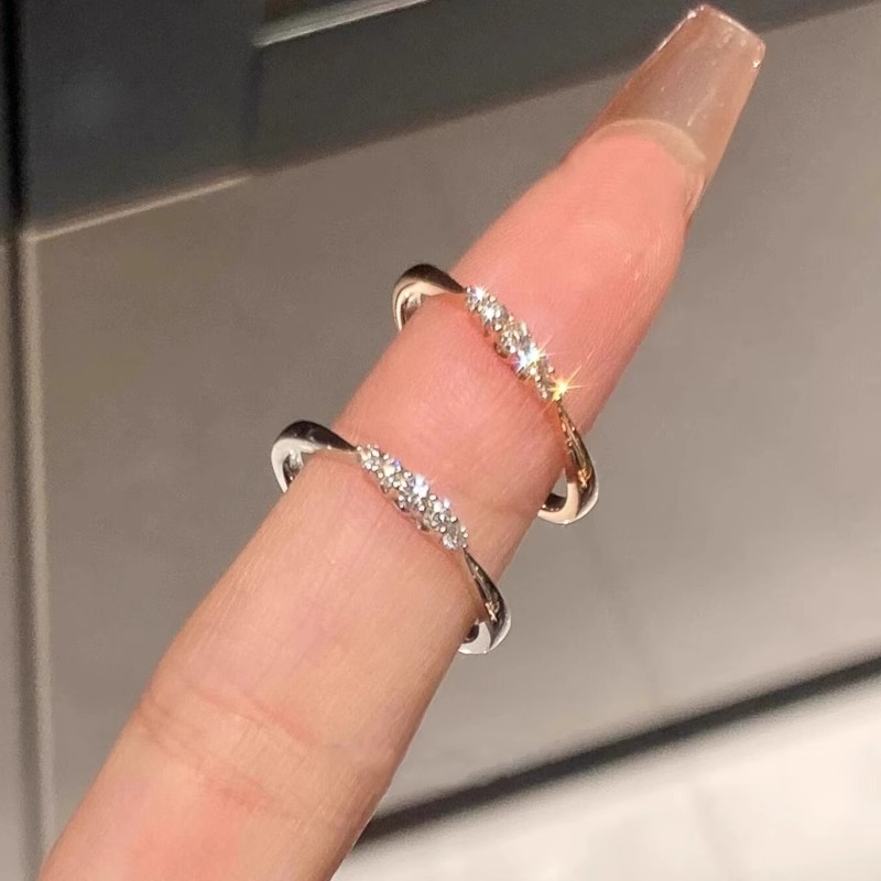 S925银简约闪钻戒指女素圈食指戒