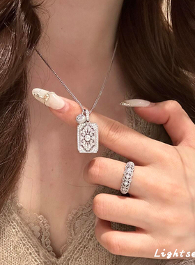 S925纯银中古满钻无事牌项链女款小众2025新款爆款轻奢吊坠锁骨链