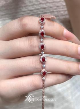 中古爆闪椭圆仿红宝石手链老钱风