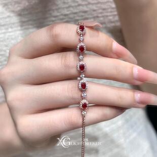中古Vintage爆闪椭圆仿红宝石手链小众轻奢老钱风气质显白手饰女