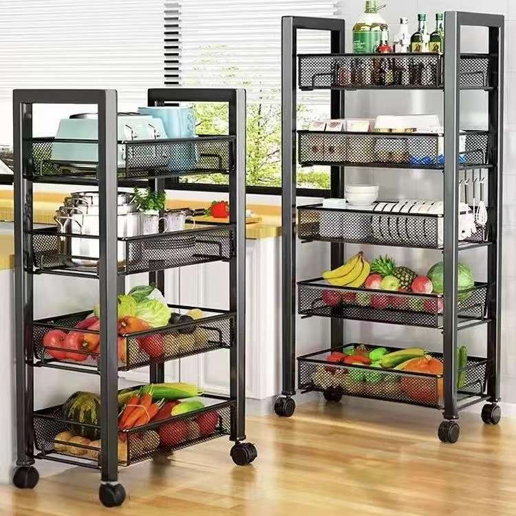厨房家用移动收纳置物架落地多层小推车多功能蔬菜篮子架子储物架