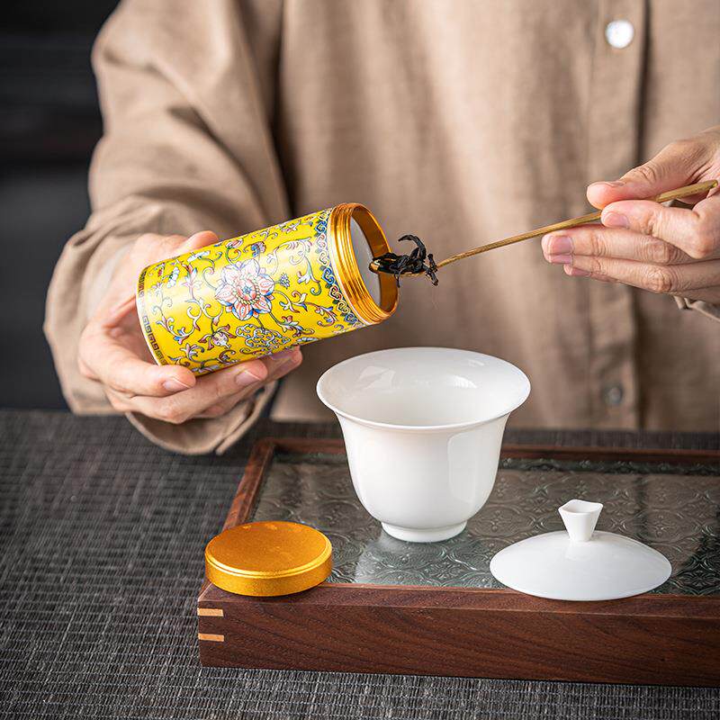 小茶叶罐珐琅彩国潮风陶瓷密封罐便携旅行密封茶罐迷你罐印制