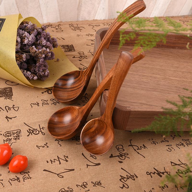 新品相思木带勾烹饪勺 实木汤勺创意弯钩大木勺粥勺 日式勺子