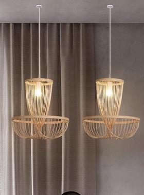 侘寂禅意风吊灯餐厅客厅卧室书房田园竹编简约设计装饰吊灯