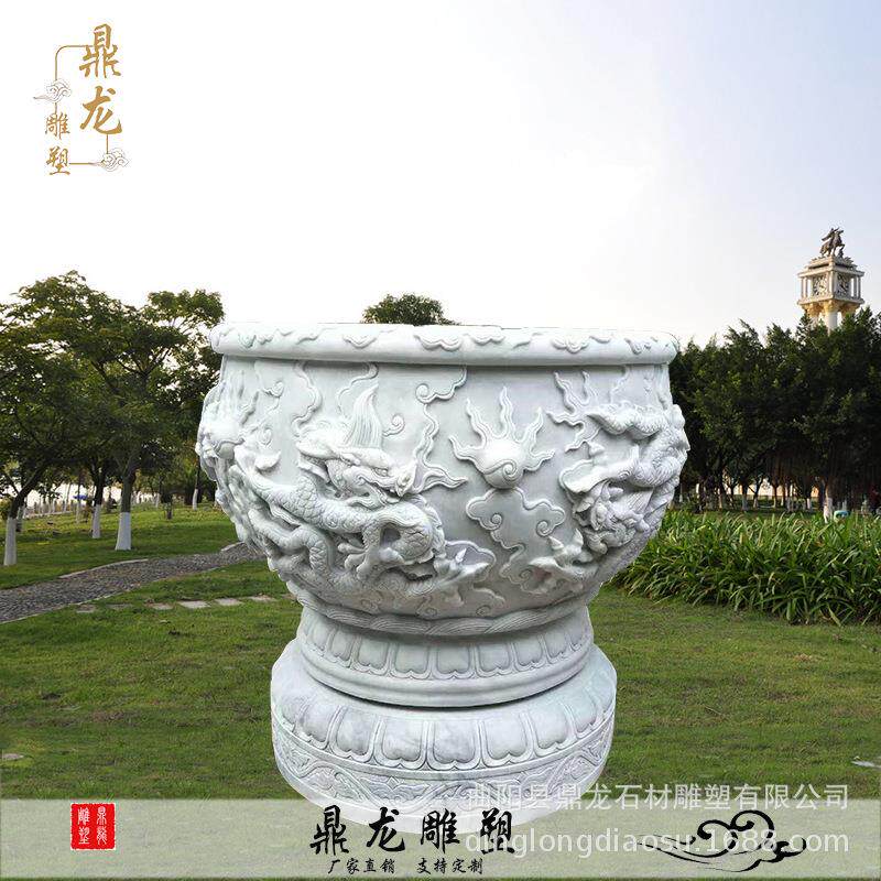 石雕花盆鱼缸荷花缸青石水缸庭院摆件水槽户外天然养鱼石仿古水槽