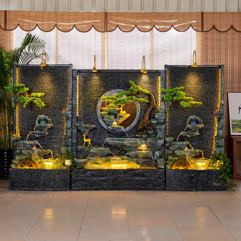 水幕墙流水屏风招财风水景观假山喷泉办公室会所别墅酒店水景摆件