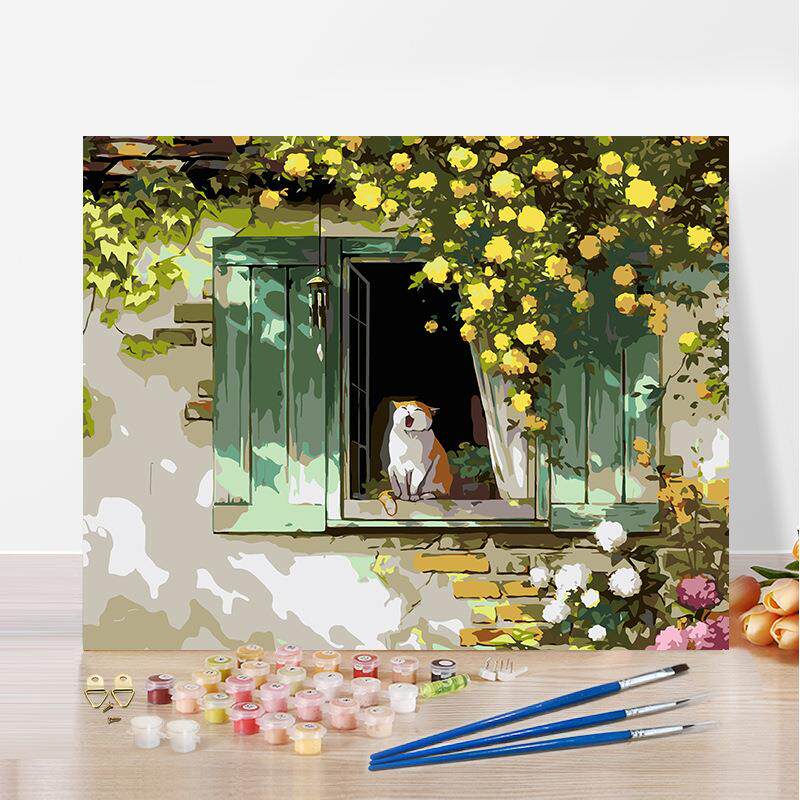 新款猫咪数字油画diy填色手绘油彩画卡通动物填色画客厅装饰挂画