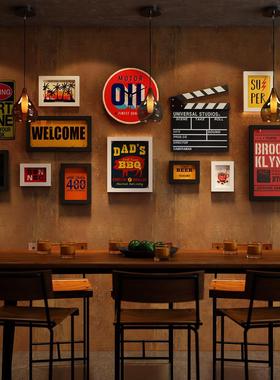 高分子_4571_复古照片墙复古组合相框餐饮装饰画可换相片真钟表