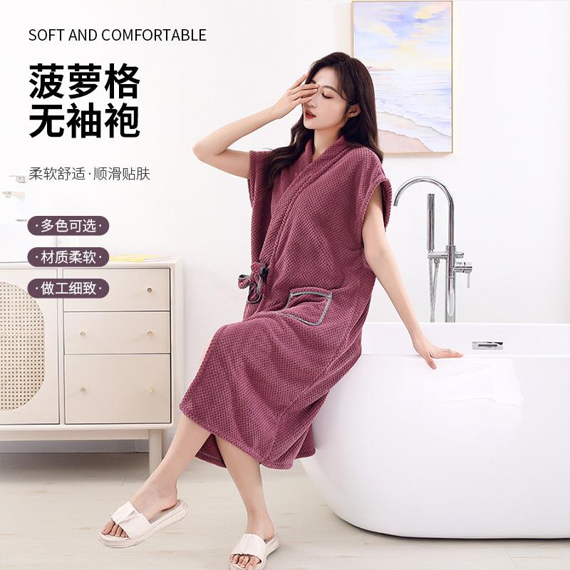 菠萝格无袖浴袍女2024新款菠柔软吸水可穿可裹浴衣穿家居浴裙