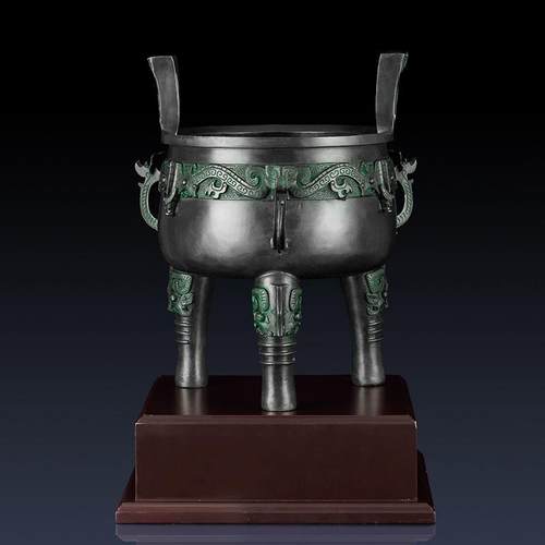 纯黄铜五耳龙纹鼎摆件青铜鼎装饰办公室招财铜鼎礼品青铜器工艺品