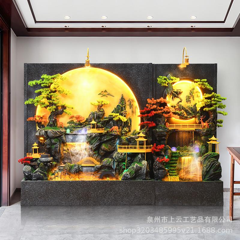 水幕墙流水屏风公司酒店会所背景墙装饰别墅庭院假山鱼池景观摆件