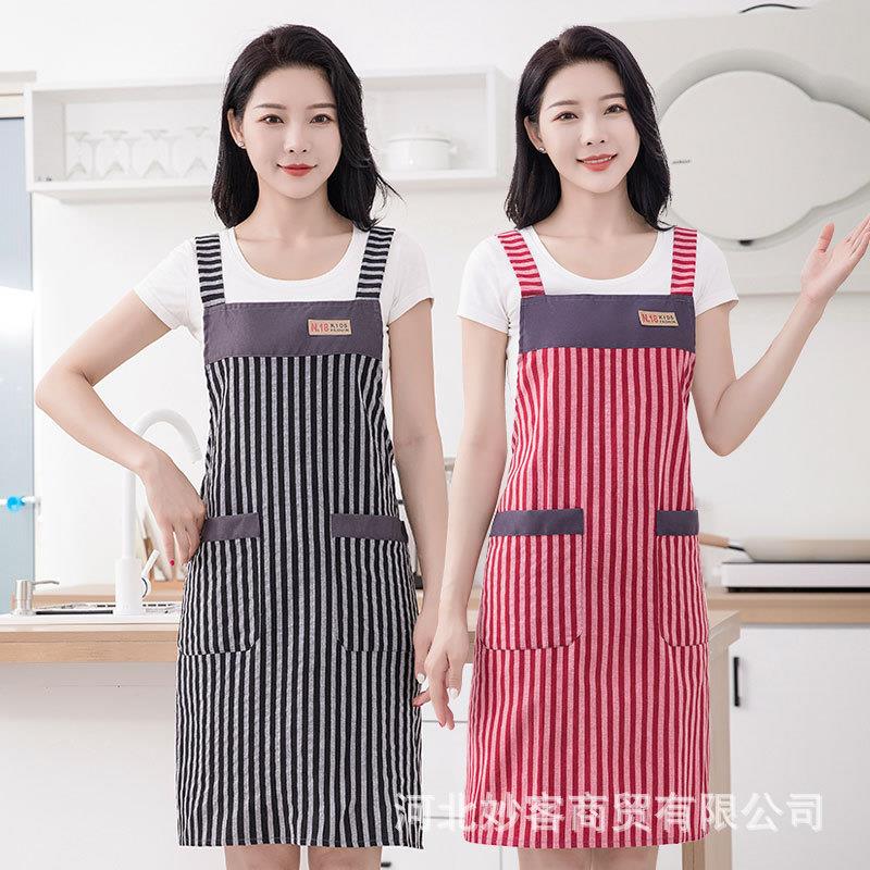 厨房棉质围裙居家日用做饭防污大人围腰餐厅家用厨房烘培女工作服
