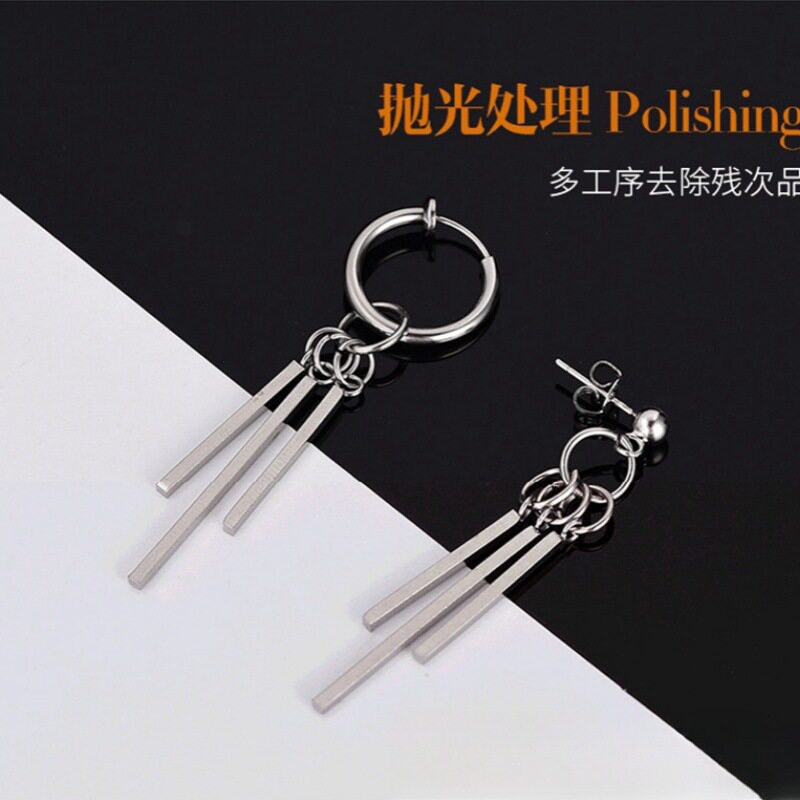 索隆耳钉男韩国个性创意简约嘻哈耳夹朋克耳坠女耳环三根直棒方棍