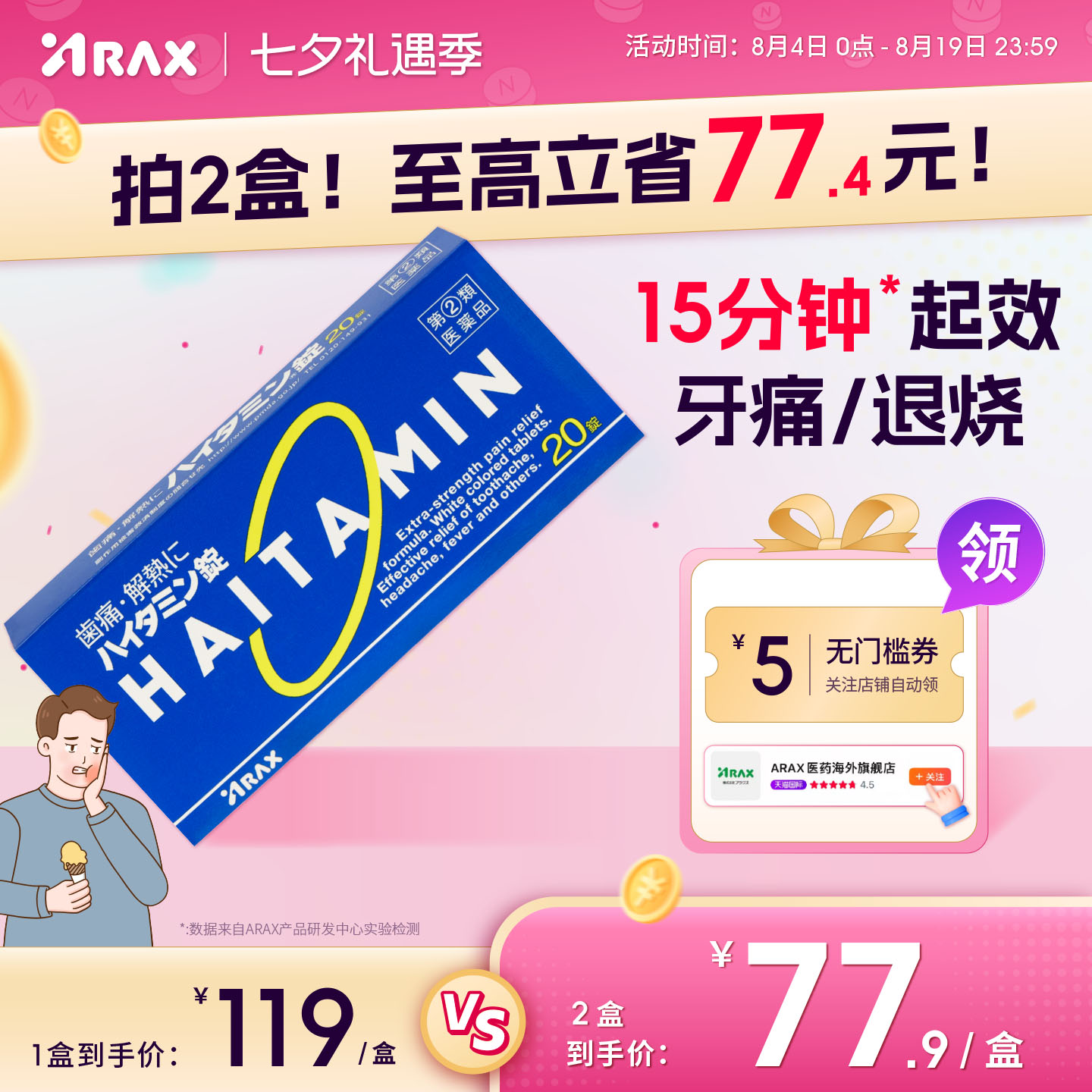 日本进口ARAX牙疼药牙痛止疼药速效消炎止痛牙疼头疼药止疼药