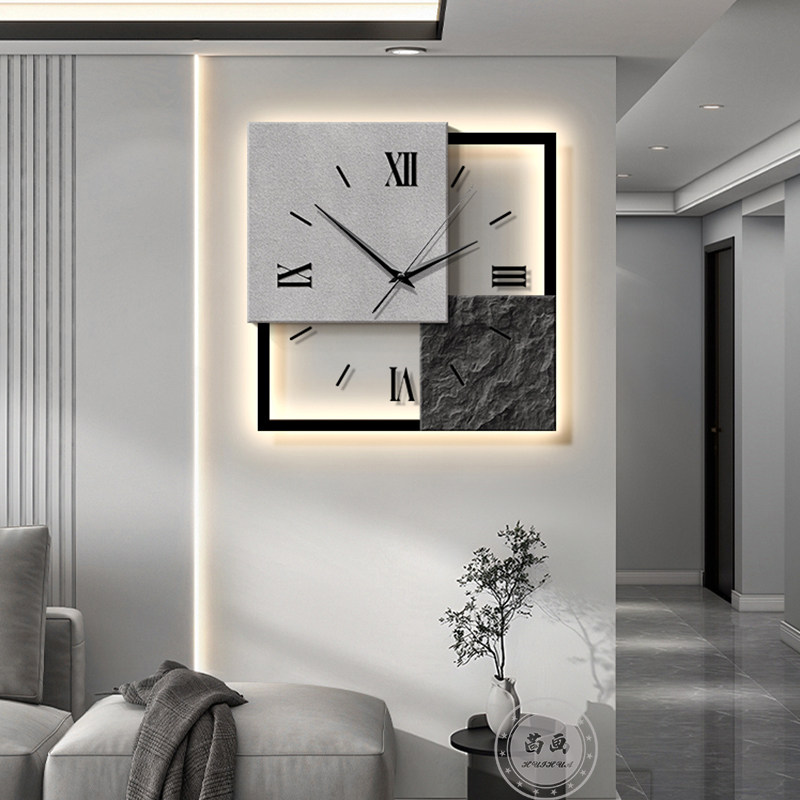 意式极简挂钟客厅装饰画抽象电视背景墙挂画时钟高级感艺术钟表画