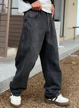 黑色牛仔裤男美式复古宽松百搭中直筒裤ins潮牌高街休闲阔腿裤