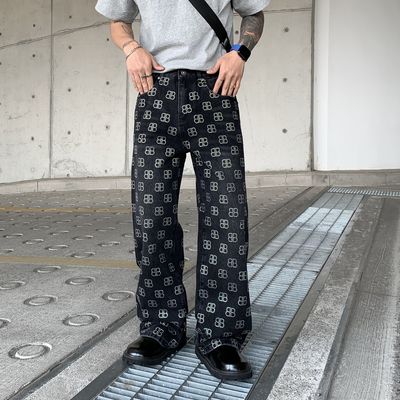 巴黎家风满钻烫钻美式复古牛仔裤