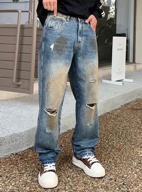 脏脏裤大牌废土风WP旧阔vi水洗裤美式秋季同款巴黎