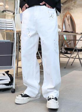 巴黎风垂感彩漆2025新款显瘦拖地百搭潮牌牛仔裤vibe泼墨长裤