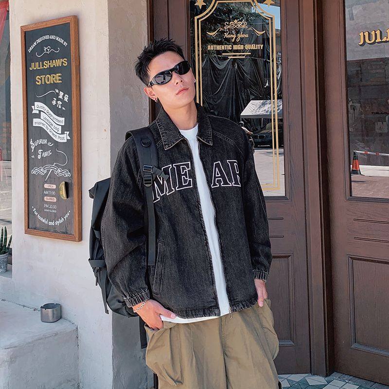 巴黎款潮牌美式复古风字母刺绣牛仔外套男宽松潮流翻领个性夹克,男装,牛仔外套,淘宝优惠券,粉丝福利购,淘宝优惠卷
