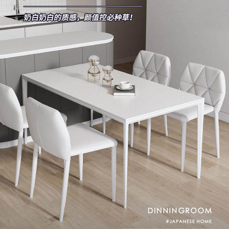 意式纯白餐桌小户型家用餐厅极简饭桌小红书同款铝合金岩板餐桌
