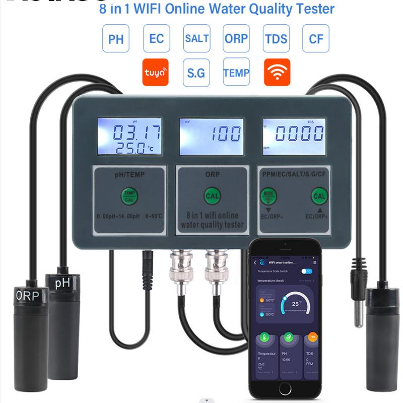 在线水质监测仪8合1水培EC电导率鱼缸养殖PH酸碱度ORP计WiFi涂鸦