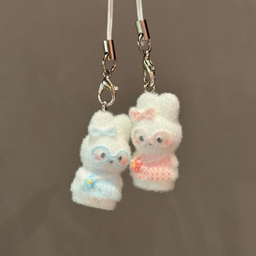 植绒彩色立体小熊手机绳可爱甜美创意卡通学生配饰手机链闺蜜挂件