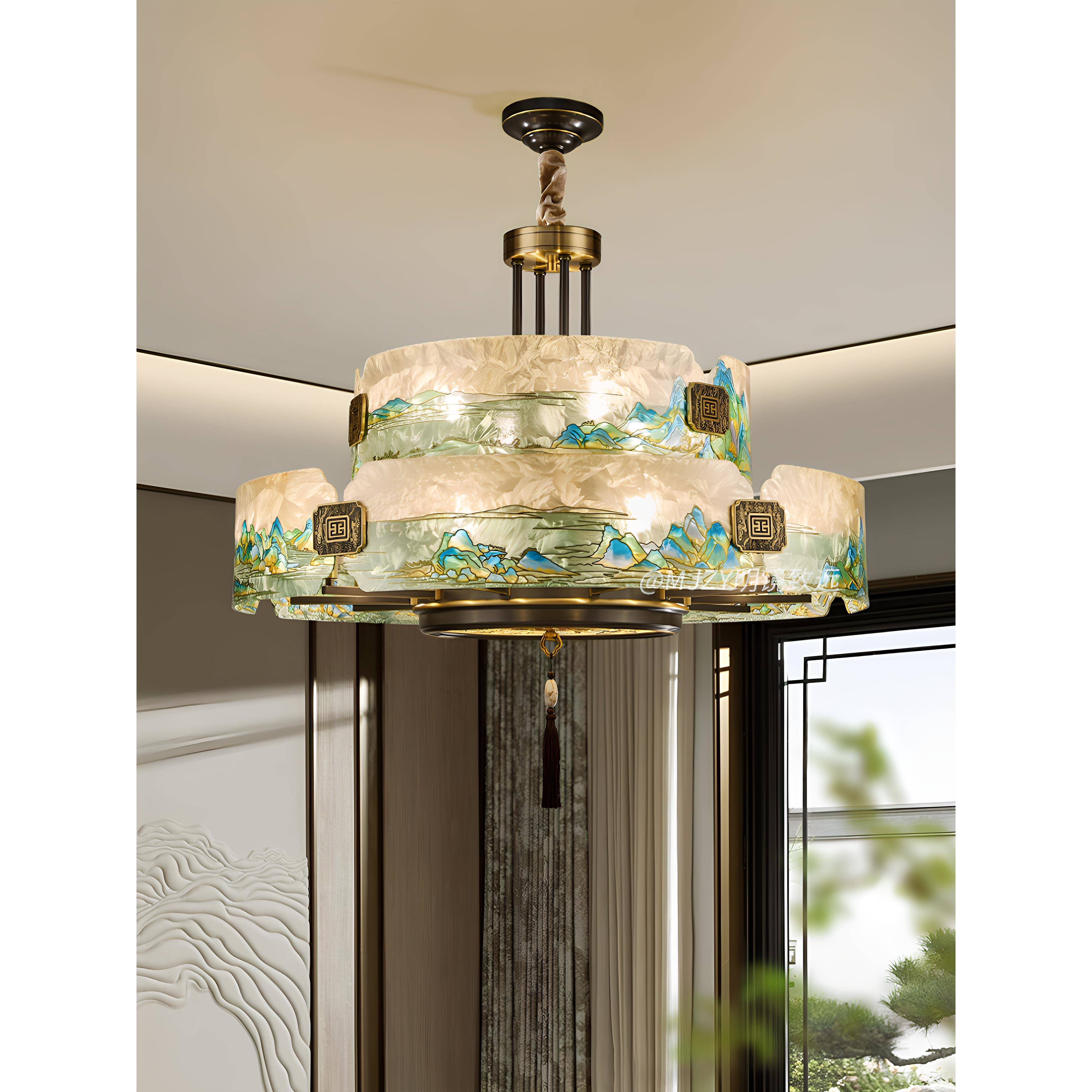 2025新款 新中式珐琅彩客厅吊灯 全铜中国风宋代设计师禅意餐厅灯