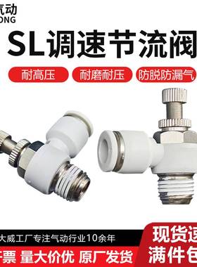 白色SL接头气管快速插节流阀01气动6可调02气缸调速阀SL4螺纹8-M5