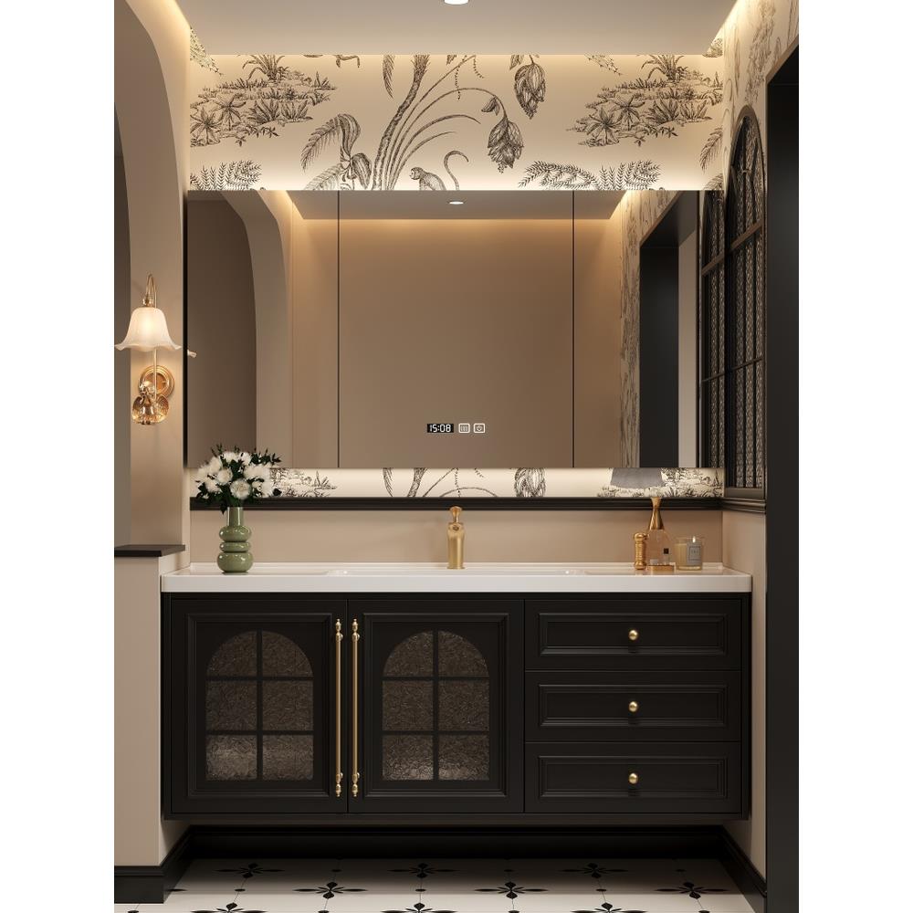 新款法式浴室柜组合陶瓷一体盆卫生间洗漱台洗脸盆洗手池卫浴台盆