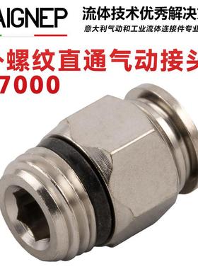 意大利安耐AIGNEP 铜镀镍可旋转外螺纹直通（短锥）气动接头57000