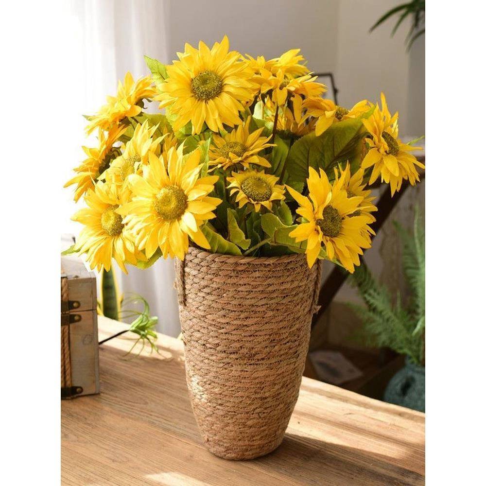 北欧草编织花篮大号花瓶摆件插花满天星干花田园手工玫瑰毯草编