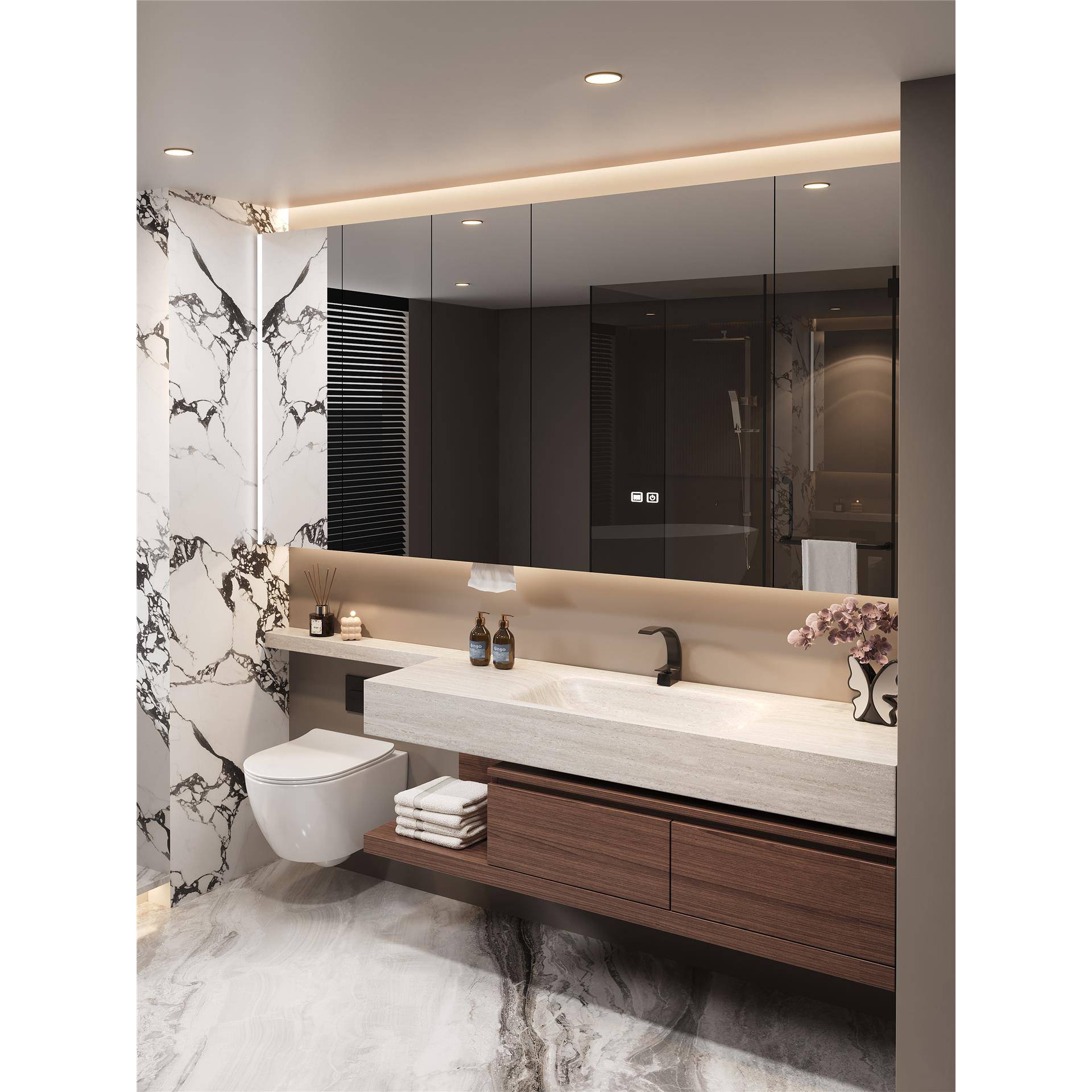 意式简约岩板浴室柜马桶延长组合卫生间洗漱台洗手池洗脸盆柜定制