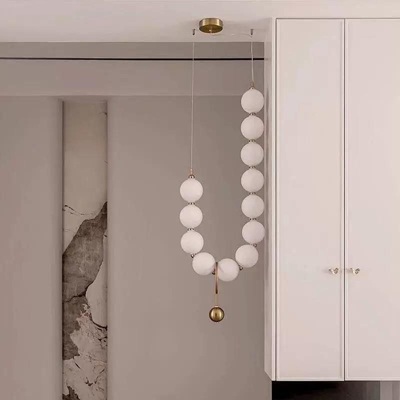 法式床头吊灯复古奶油风卧室吊线灯北欧客厅背景墙珍珠项链吊灯