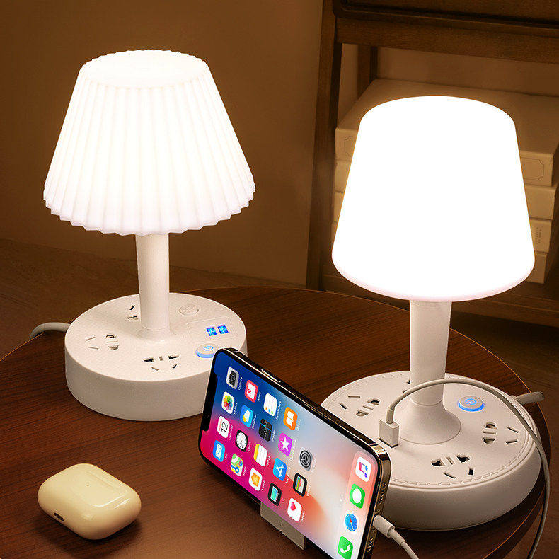 装饰台灯插座一体式简约现代家用卧室温馨床头柜灯ins网红小夜灯