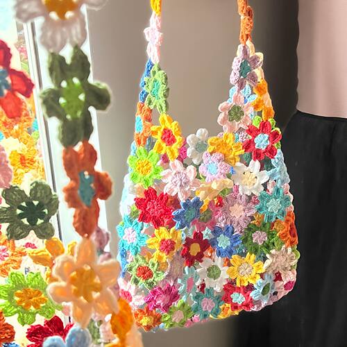 春日繁花包包手工diy材料钩织镂空帆布包女生单肩包春游户外拍照