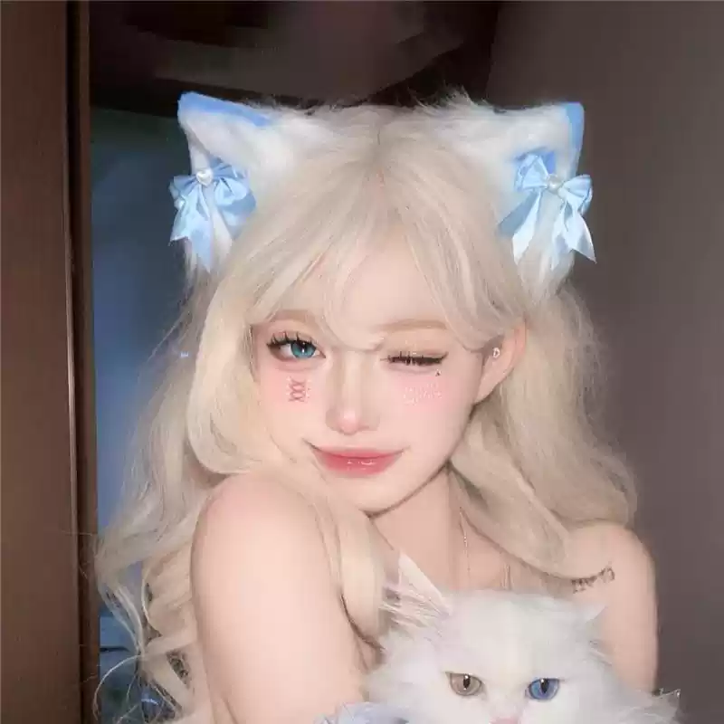 蓝色猫耳朵头饰女甜美Lolita漫展