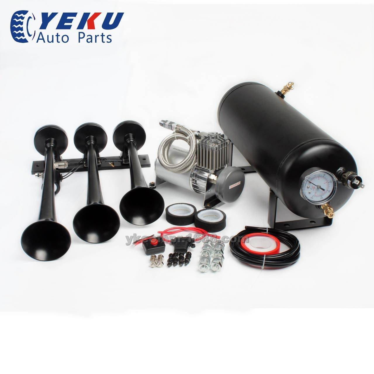 汽车改装气泵带三管黑色喇叭不锈钢空压机/12V车载充气泵热销
