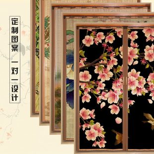 隔断推拉门茶室遮光家用印花推拉门 印花竹帘门帘窗帘卷帘折叠中式