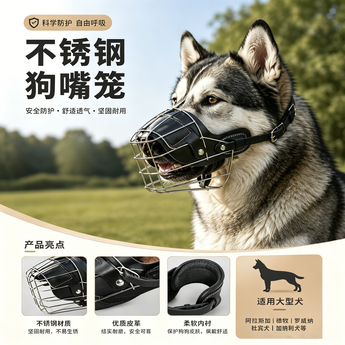 狗狗嘴套金属狗嘴套大型犬防咬防叫可喝水神器马犬德牧杜宾专用罩