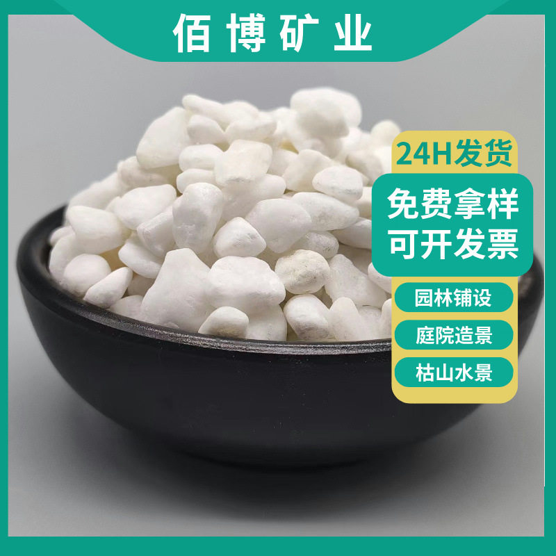 供应白色鹅卵石庭院装饰花盆铺面用白色石子水族造景用白色卵石