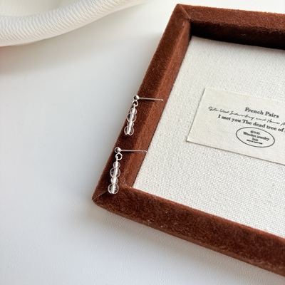 原创手作925纯银白水晶耳坠女