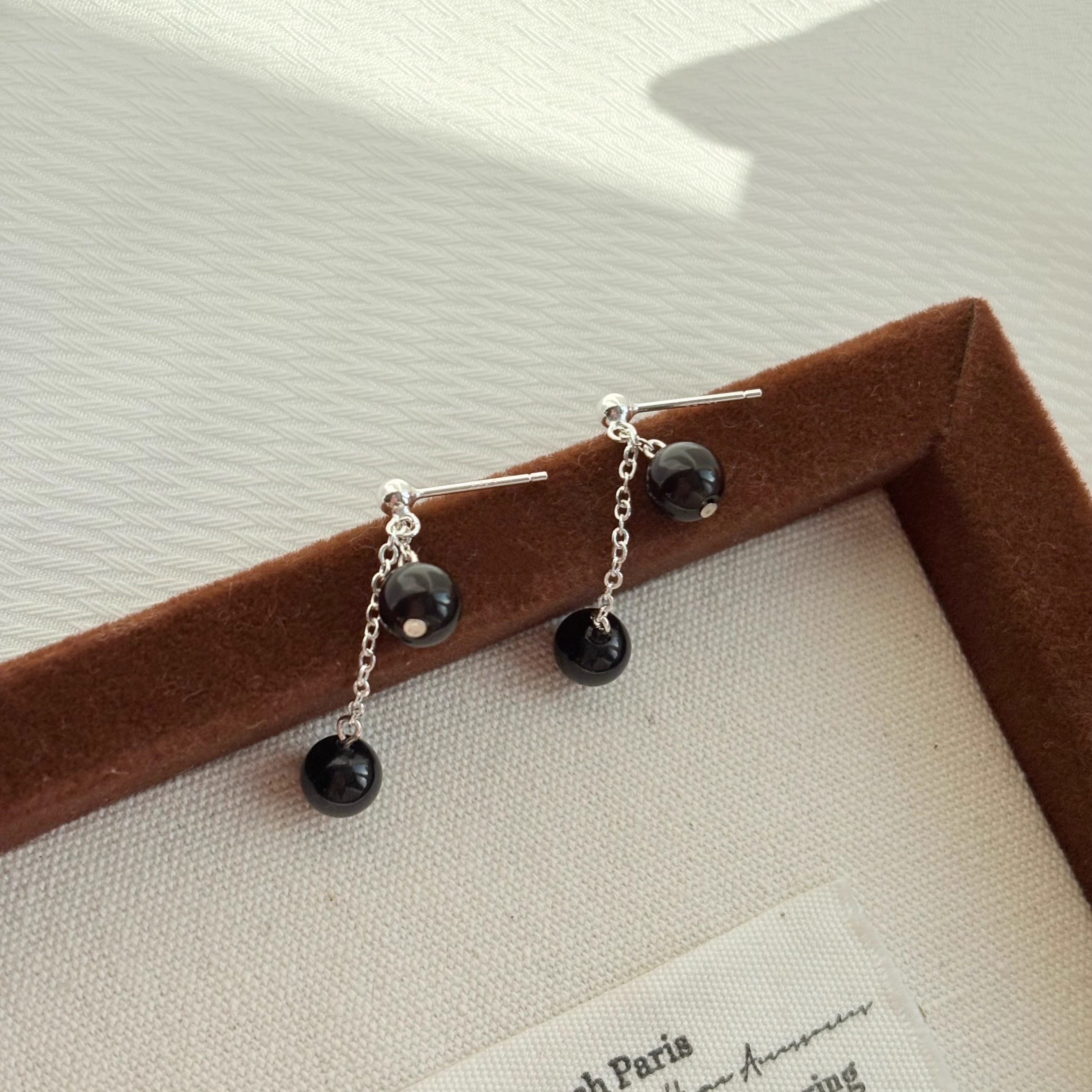 黑曜石耳坠女925银针耳环守护石