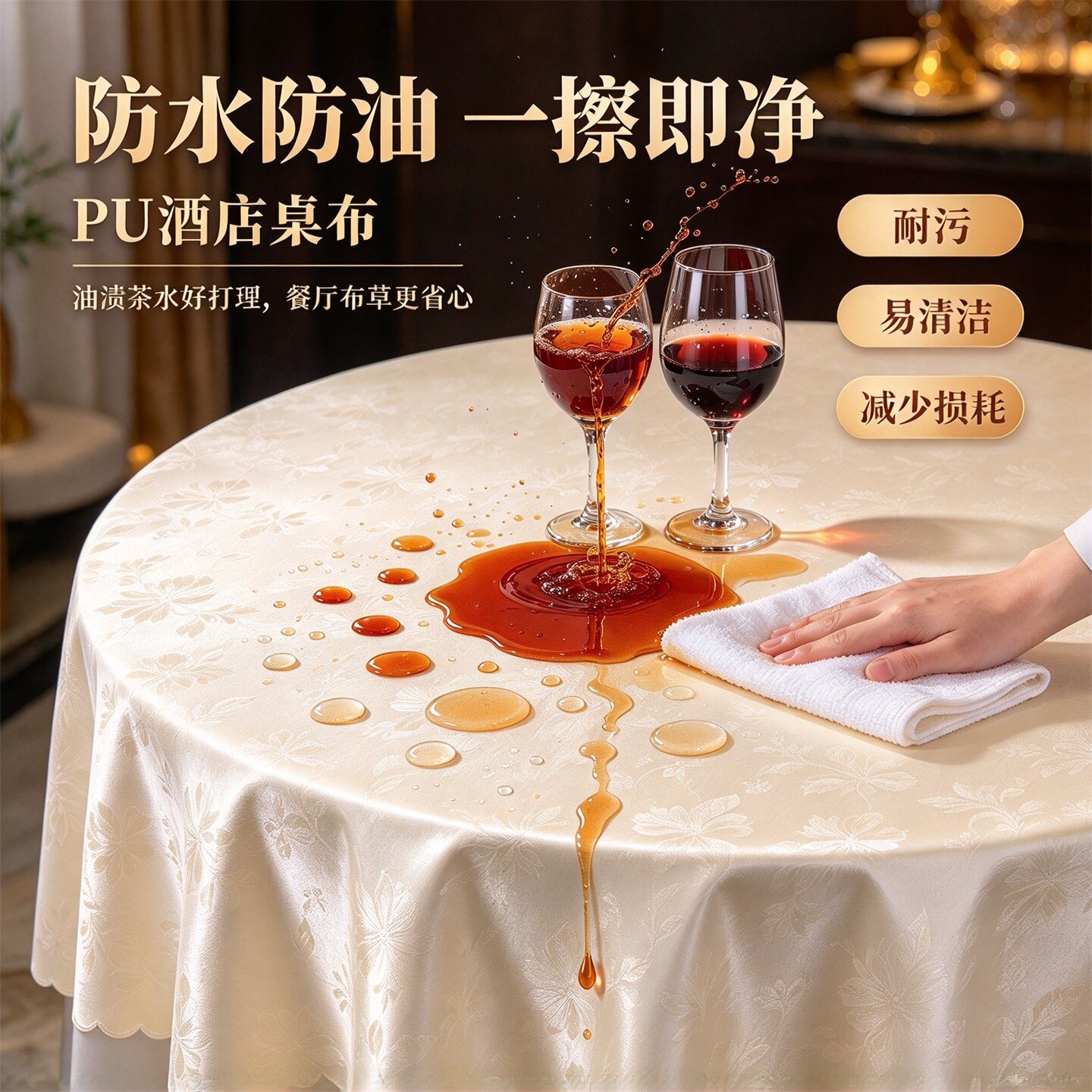 欧式防水防油防烫免洗桌布酒店饭店家用圆形大圆桌餐桌布台布布艺